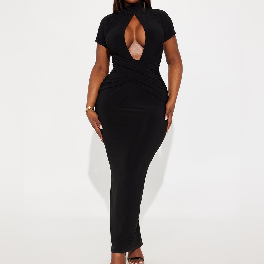 Fashion Nova Shania black cut out mock neck bodycon maxi dress